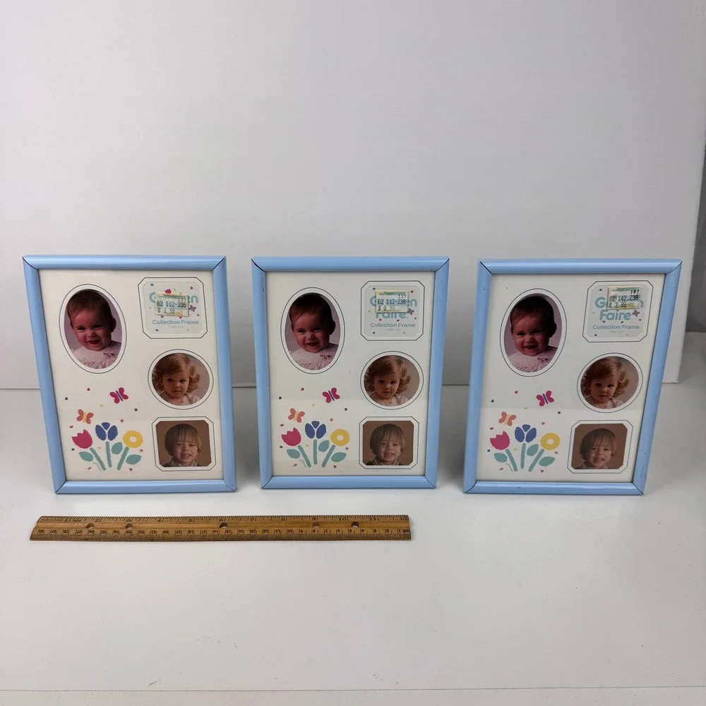 3 Vtg 1987 Garden Faire Collection Frame Blue Metal Border Oval Matboard Collage